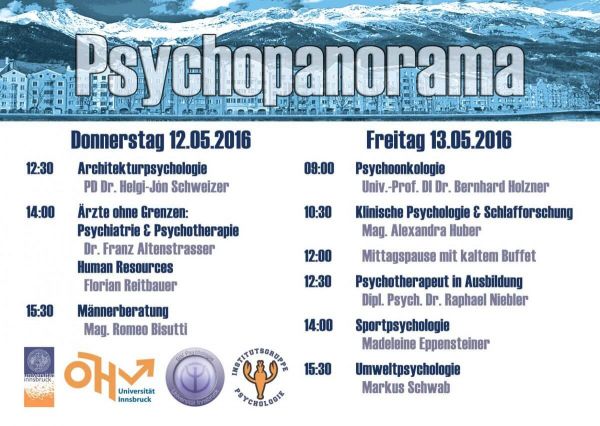 Vortragsreihe zu Psychologischen Arbeitsfeldern - Psychopanorama 2016